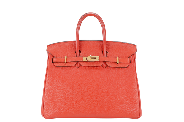 HERMES BIRKIN 25 ORANGE TOGO LEATHER STAMP Q SQUARE (YEAR 2013) GOLD HARDWARE WITH LOCK&KEYS AND DUST COVER