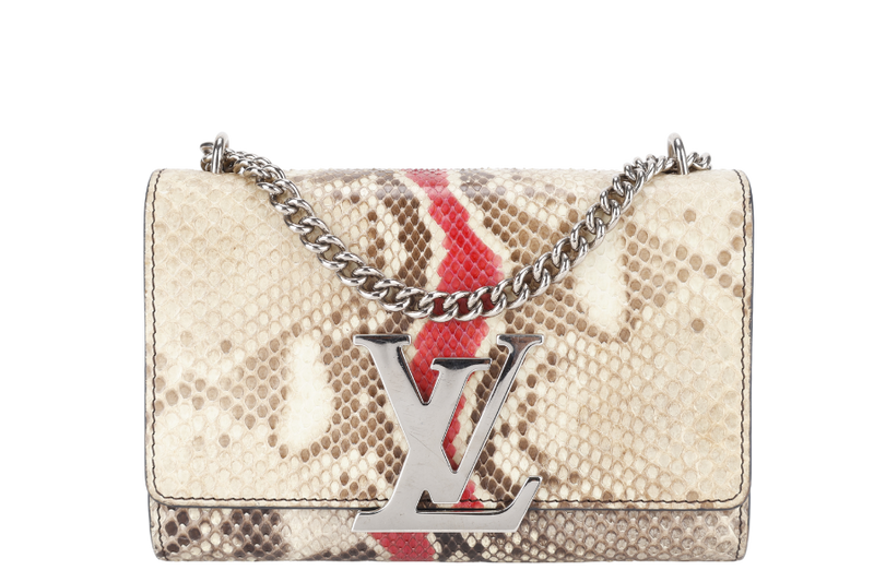 LOUIS VUITTON BICOLOR PYTHON CHAIN LOUISE MM BAG SILVER HARDWARE WITH DUST COVER