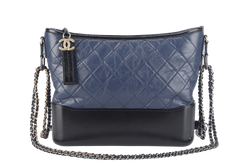 CHANEL GABRIELLE HOBO SHOULDER BAG (2537xxxx) BLUE-BLACK QUILTED CALFSKIN LEATHER SILVER & GOLD TONE HARDWARE NO CARD AND NO DUST COVER