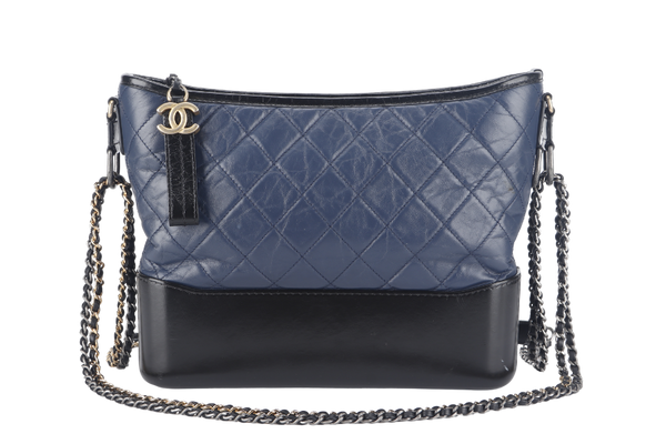 CHANEL GABRIELLE HOBO SHOULDER BAG (2537xxxx) BLUE-BLACK QUILTED CALFSKIN LEATHER SILVER & GOLD TONE HARDWARE NO CARD AND NO DUST COVER