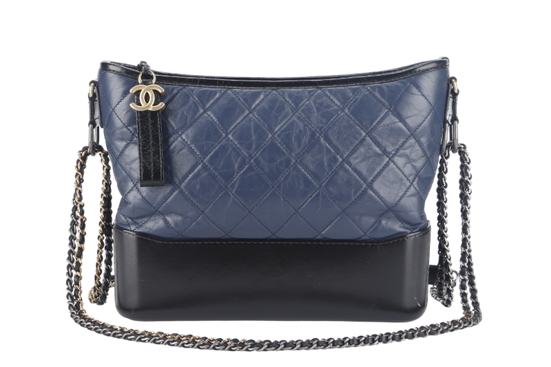 CHANEL GABRIELLE HOBO SHOULDER BAG (2537xxxx) BLUE-BLACK QUILTED CALFSKIN LEATHER SILVER & GOLD TONE HARDWARE NO CARD AND NO DUST COVER