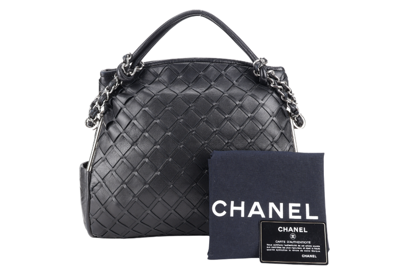 CHANEL ULTIMATE SOFT HOBO WOVEN BLACK LAMBSKIN LEATHER SILVER HARDWARE (1134xxxx) WITH CARD AND DUST COVER