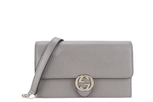 GUCCI INTERLOCKING G W.O.C GREY LEATHER GOLD HARDWARE NO DUST COVER