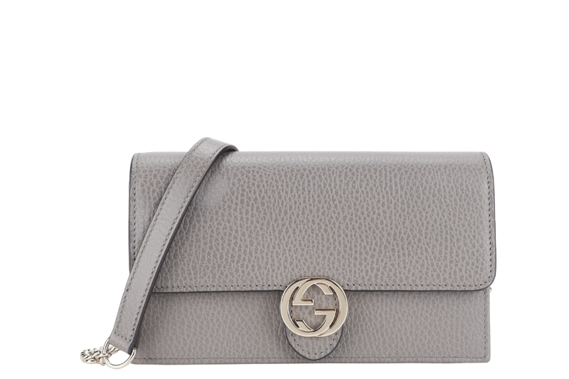 GUCCI INTERLOCKING G W.O.C GREY LEATHER GOLD HARDWARE NO DUST COVER