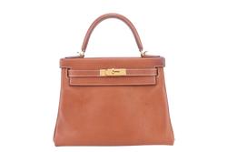 HERMES KELLY 28 FAUVE BARENIA FAUBOURG GOLD HARDWARE STAMP Z (YEAR 2021) WITH KEYS, LOCK, STRAPS, RAINCOAT AND DUST COVER