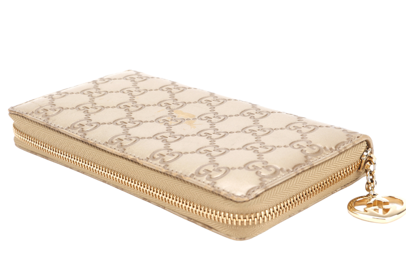 GUCCI 282247 534633 GUCCISSIMA METALLIC LEATHER LONG ZIP WALLET GOLD HARDWARE, NO DUST COVER & BOX