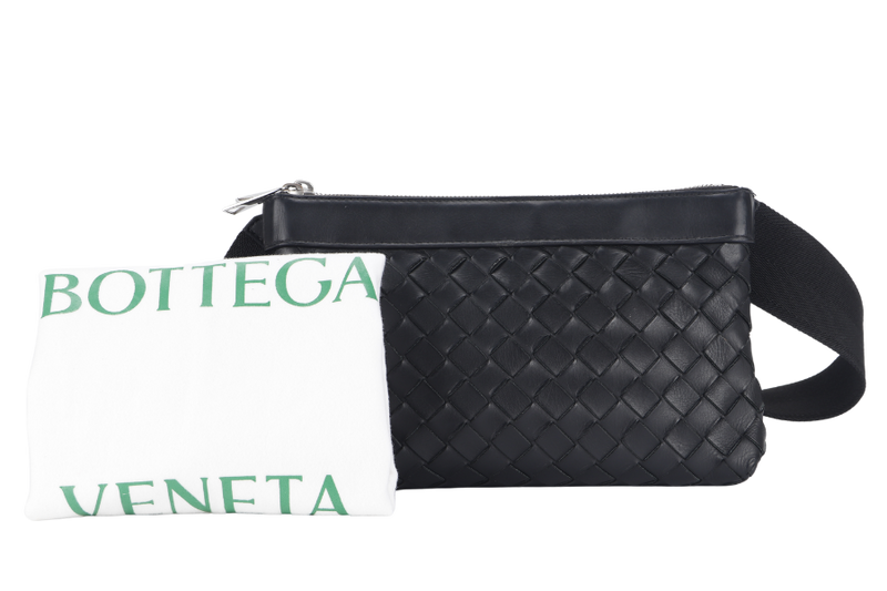 BOTTEGA VENETA INTRECCIATO DUO SHOULDER BAG (P02577397S) BLACK CALF LEATHER SILVER HARDWARE WITH DUST COVER