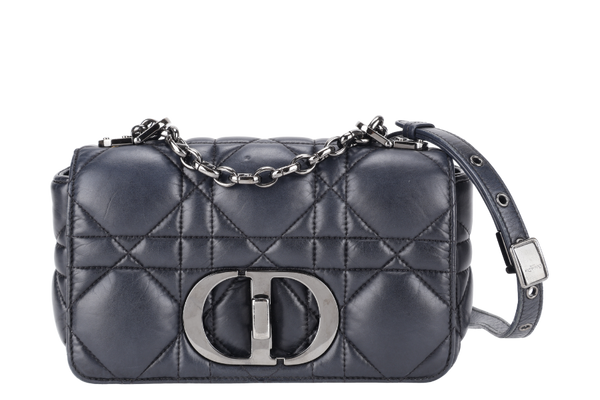 CHRISTINE DIOR CARO BLACK SMALL LEATHER 2WAYS BAG PALLADIUM HARDWARE NO DUST COVER