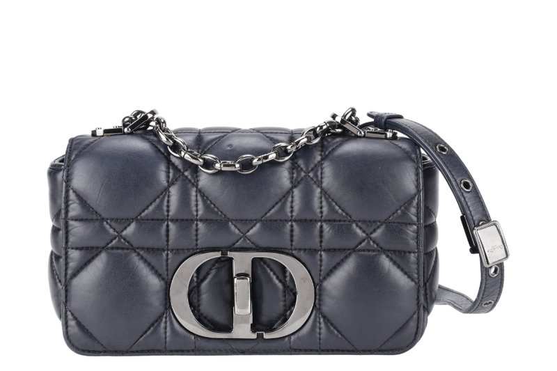 CHRISTINE DIOR CARO BLACK SMALL LEATHER 2WAYS BAG PALLADIUM HARDWARE NO DUST COVER