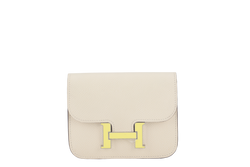 HERMES CONSTANCE SLIM NATA EPSOM WITH CITRON LAQUER HARDWARE WITH DUST COVER AND BOX