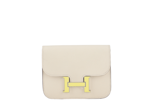 HERMES CONSTANCE SLIM NATA EPSOM WITH CITRON LAQUER HARDWARE WITH DUST COVER AND BOX