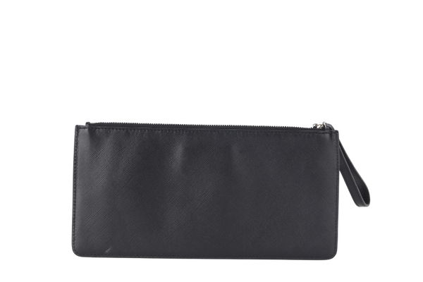 SALVATOR FERRAGAMO WOMAN BLACK SAFFIANO LEATHER WRISTLET WALLET (AU-22-B202) NO DUST COVER