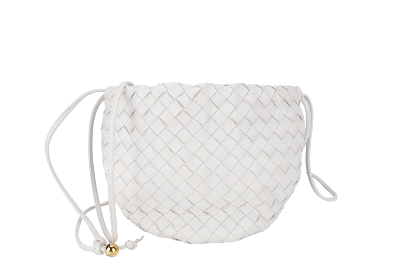 BOTTEGA VENETA MINI HOP WHITE INTRECCIATO SLING BAG WITH DUST COVER