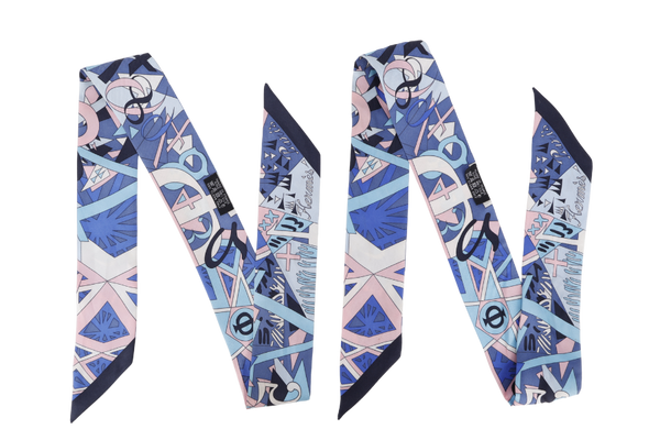 HERMES SILK TWILLY LIGHT BLUE AND PINK ABSTRACT PATTERN WITH BOX