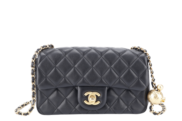 CHANEL MINI RECTANGULAR PEARL CRUSH BLACK LAMBSKIN LEATHER GOLD HARDWARE (HC1Gxxxx) WITH DUST COVER AND BOX