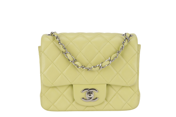 CHANEL CLASSIC FLAP MINI LIME (1468xxxx) LAMBSKIN SILVER HARDWARE NO CARD WITH DUST COVER