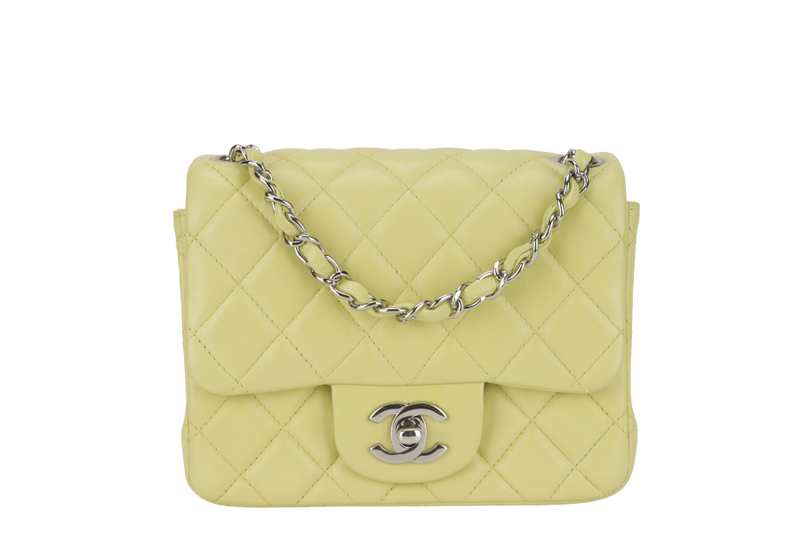 CHANEL CLASSIC FLAP MINI LIME (1468xxxx) LAMBSKIN SILVER HARDWARE NO CARD WITH DUST COVER