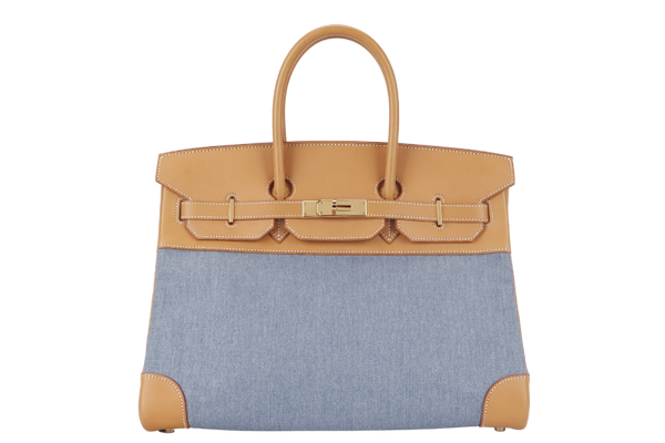 HERMES BIRKIN 35 BARENIA AND DENIM GOLD HARDWARE STAMP I (2005) WITH KEYS&LOCK AND DUST COVER