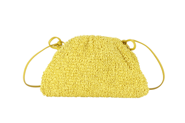 BOTTEGA VENETTA YELLOW CURLY RAFFIA LEATHER MINI THE POUCH BAG SILVER HARDWARE NO DUST COVER