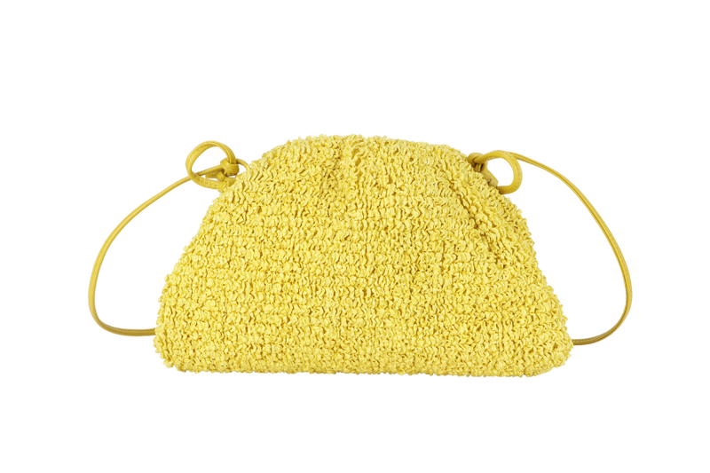 BOTTEGA VENETTA YELLOW CURLY RAFFIA LEATHER MINI THE POUCH BAG SILVER HARDWARE NO DUST COVER