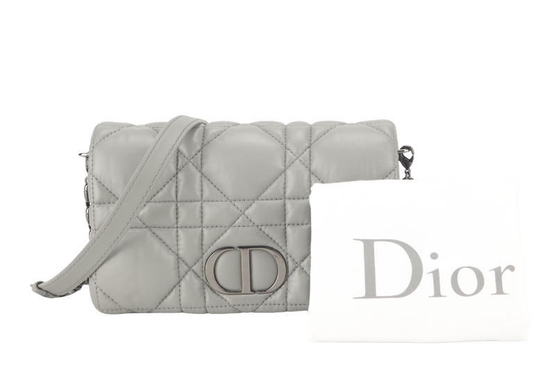 CHRISTIAN DIOR GREY LEATHER WOC 05-RU-0292 RUTHENIUM CHAIN WITH DUST COVER