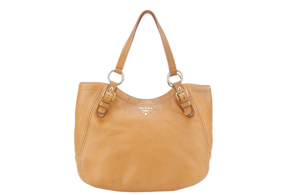 PRADA VITELLO DAINO AMBRA SHOULDER TOTE GOLD HARDWARE NO DUST COVER