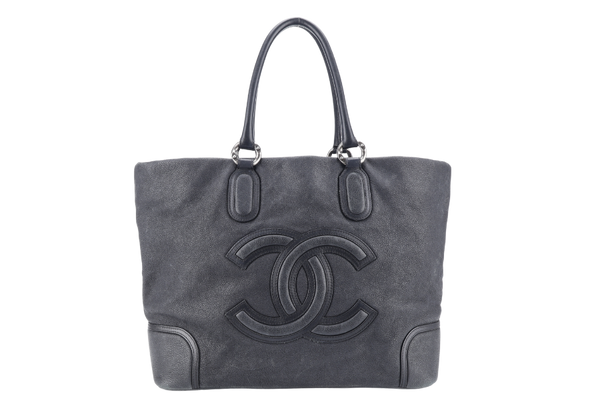 CHANEL SHINY BLACK DISTRESSED CAMAR LEATHER CC CUP TOTE BAG NO CARD (1448xxxx) NO DUST COVER