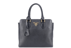PRADA TOP HANDLE CROSSBODY SMALL BLACK SAFFIANO LEATHER GOLD HARDWRE WITH STRAPS AND CARD