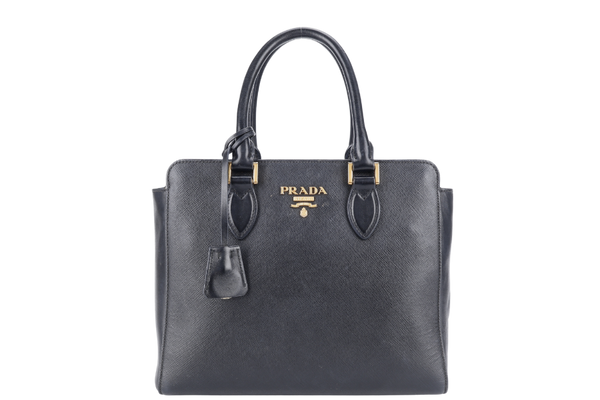 PRADA TOP HANDLE CROSSBODY SMALL BLACK SAFFIANO LEATHER GOLD HARDWRE WITH STRAPS AND CARD