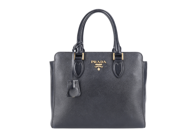 PRADA TOP HANDLE CROSSBODY SMALL BLACK SAFFIANO LEATHER GOLD HARDWRE WITH STRAPS AND CARD