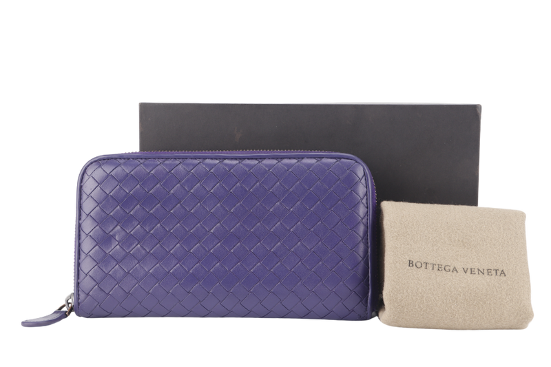 BOTTEGA VENETA LONG WALLET INTRECCIATO PURPLE LEATHER WITH DUST COVER AND BOX
