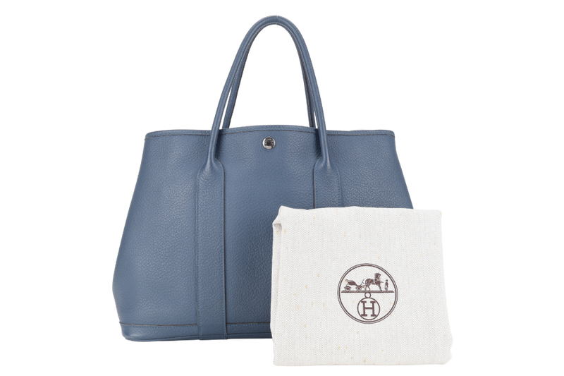 HERMES GARDEN PARTY 36 NEGONDA BLUE COLVERT SILVER HARDWARE STAMP R SQUARE (YEAR 2014) WITH DUST COVER