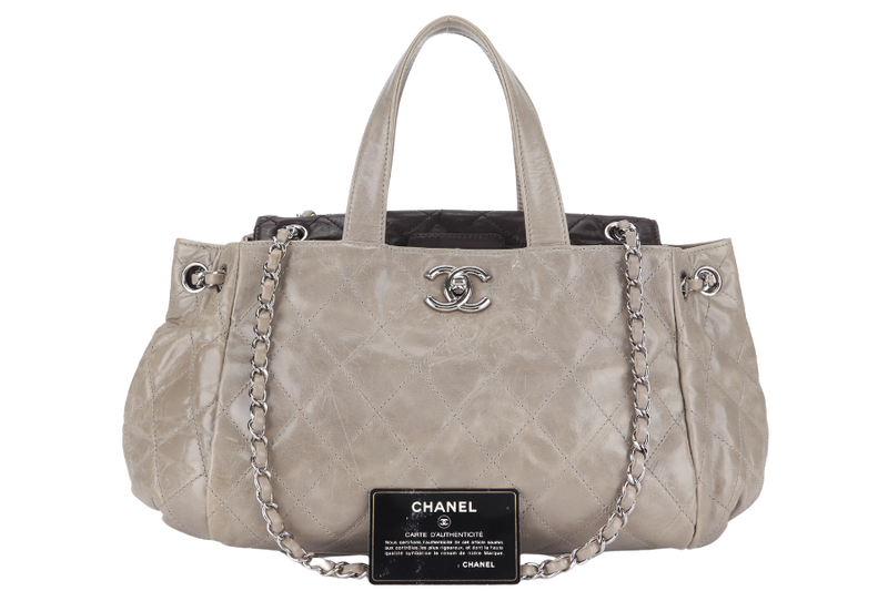 CHANEL TWO WAY TOTE BAG (12995xxxx) GREY MEDIUM EDGE CALFSKIN SILVER HARDWARE NO DUST COVER