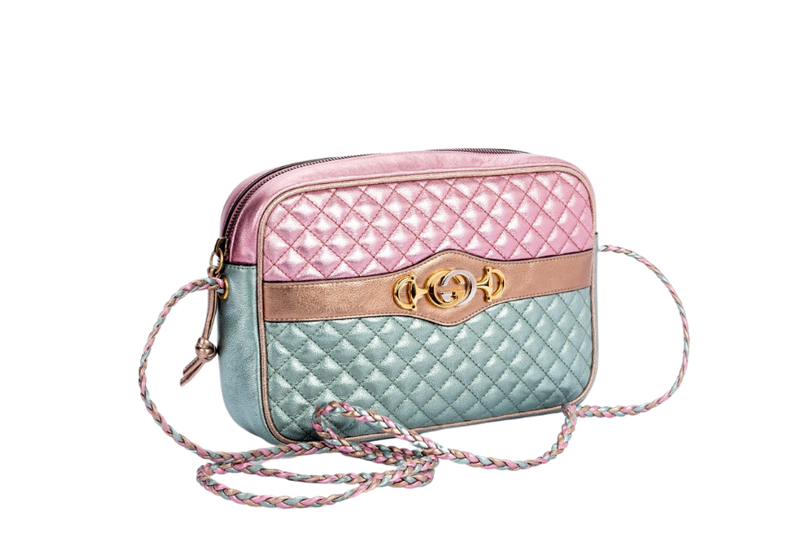 Gucci Laminate Shoulder Bag, Quilted Pink Metallic & Blue Metallic