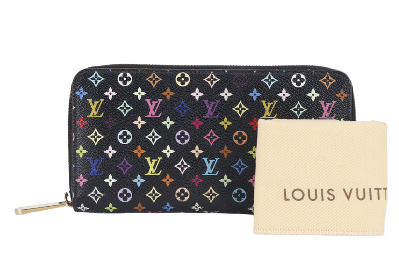 LOUIS VUITTON ZIPPY BLACK MULTICOLOR CANVAS LONG WALLET (M60271) WITH DUST COVER