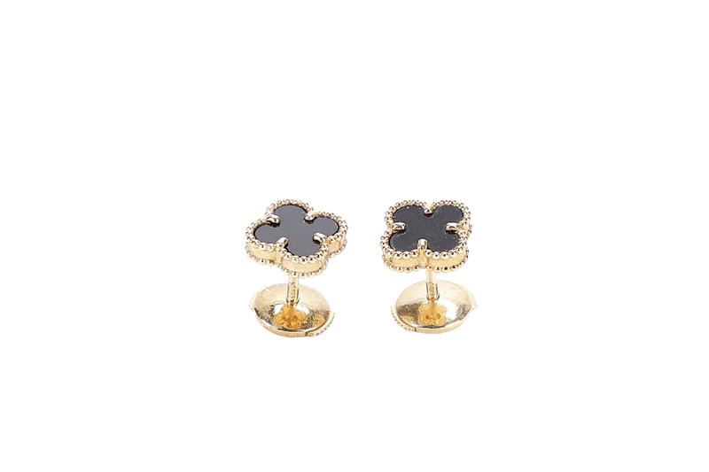 VAN CLEEF & ARPELS SWEET ALHAMBRA BLACK ONYX EARRINGS 18K YELLOW GOLD 2.6G 187109 WITH POUCH