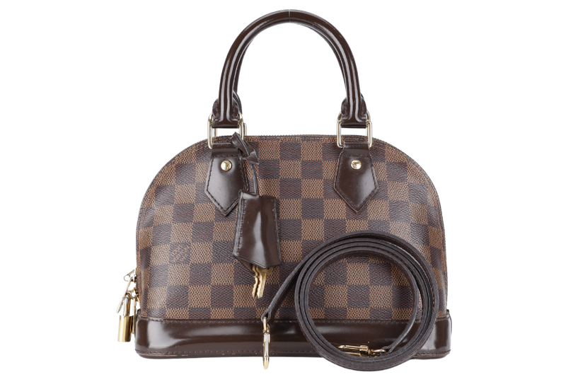 LOUIS VUITTON N40606 ALMA BB DAMIER EBENE CANVAS G0LD HARDWARE (INITIALS: FZ) WITH LONG STRAPS NO DUST COVER