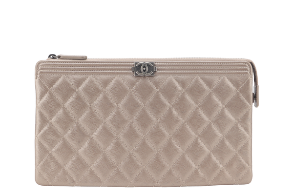 CHANEL METALLIC BRONZE CAVIAR ZIPPY CLUTCH (2481xxxx) RUTHENIUM HARDWARE NO CARD WITH DUST COVER