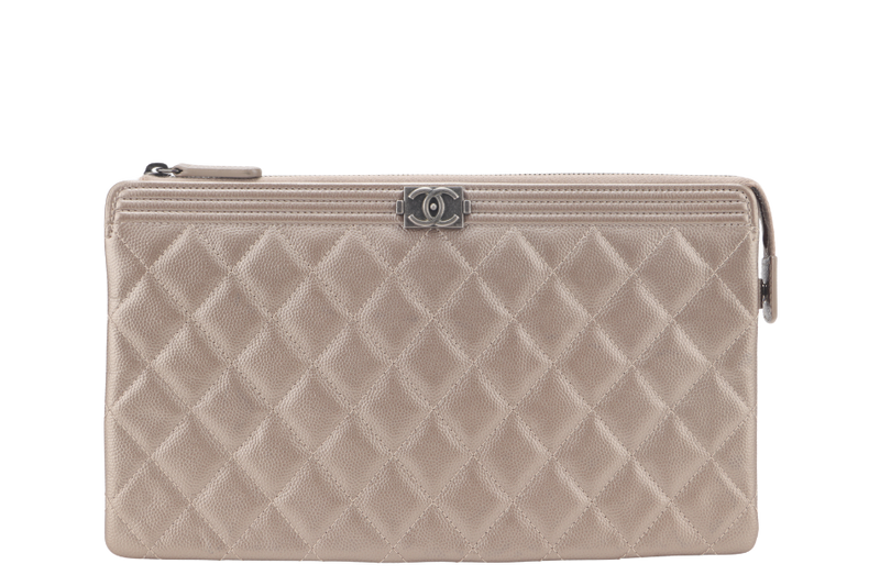 CHANEL METALLIC BRONZE CAVIAR ZIPPY CLUTCH (2481xxxx) RUTHENIUM HARDWARE NO CARD WITH DUST COVER