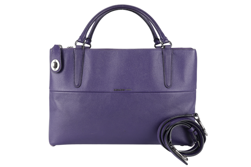 COACH BOROUGH BAG MEDIUM PURPLE CALF LEATHER BLACK HARDWARE WITH STRAPS NO DUST COVER