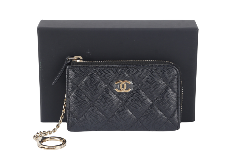 CHANEL L SHAPE ZIPPY CARD HOLDER (2836xxxx) BLACK CAVIAR LGHW NO CARD WITH BOX