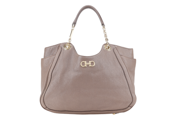 SALVATORE FERRAGAMO TOTE BAG BROWN LEATHER GOLD HARDWARE NO DUST COVER
