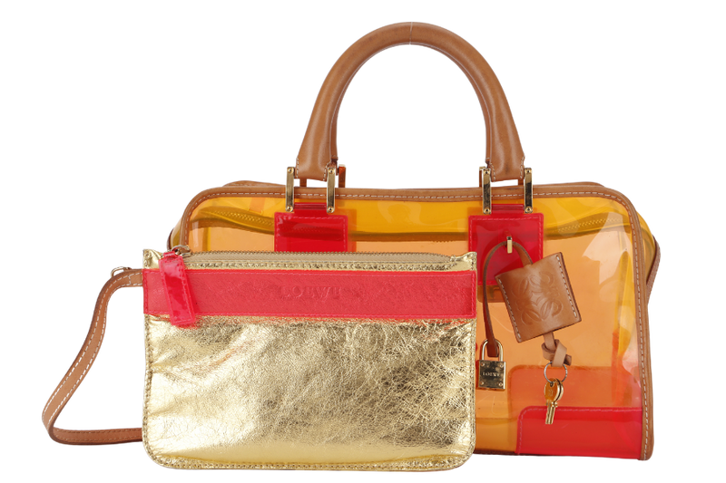 LOEWE AMAZONA 35 ORANGE PVC VINYL GOLD HARDWARE WITH POUCH, PADLOCK AND KEYS