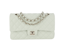 CHANEL FLAP MEDIUM (ALUNxxxx) MINT GREEN CAVIAR LEATHER LIGHT GOLD HARDWARE MICROCHIP WITH DUST COVER