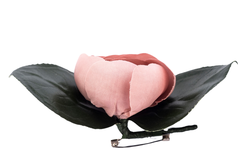 Chanel Camellia Brooch Light Pink with Green Leaf