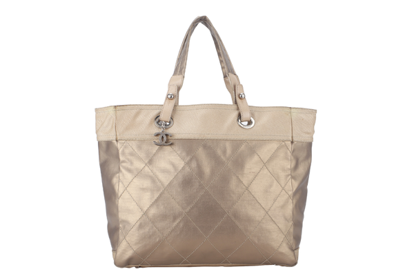 CHANEL PARIS BIARRITZ TOTE BAG (1139xxxx) LARGE GOLD CALFSKIN SILVER HARDWARE NO DUST COVER