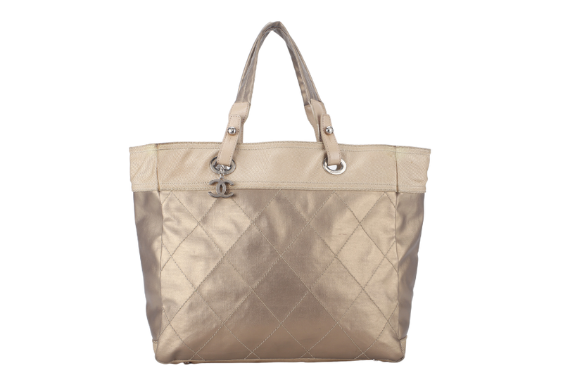 CHANEL PARIS BIARRITZ TOTE BAG (1139xxxx) LARGE GOLD CALFSKIN SILVER HARDWARE NO DUST COVER