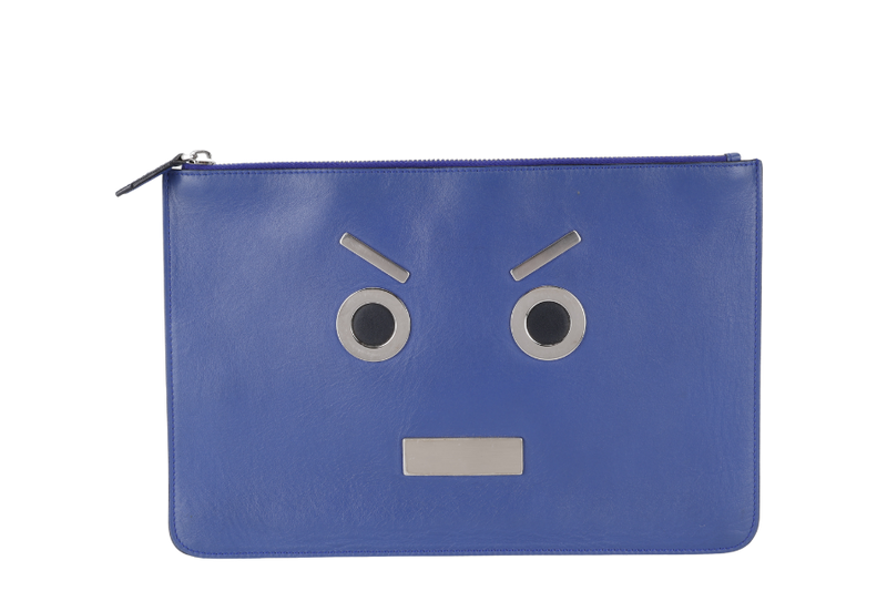 FENDI ROBOT FACE CLUTCH NAVY BLUE NO DUST COVER