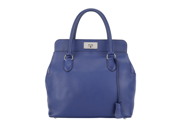 HERMES TOOLBOX 26 STAMP O SQUARE (YEAR 2011) BLEU SAPHIR SWIFT LEATHER SILVER HARDWARE WITH STRAPS, PADLOCK&KEYS AND DUST COVER