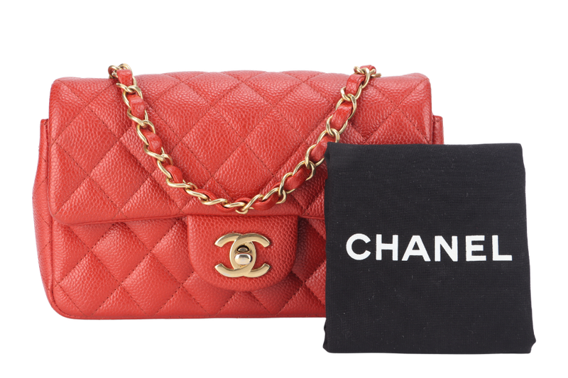 CHANEL CLASSIC FLAP MINI RECTANGULAR (2062xxxx) RED CAVIAR GOLD HARDWARE WITH DUST COVER